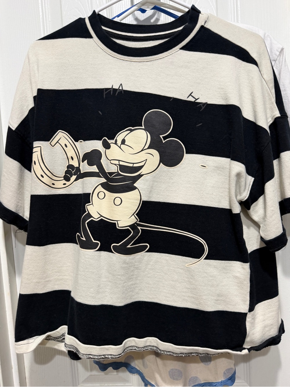 Disney Black and Cream Striped Mickey Mouse Crop Top